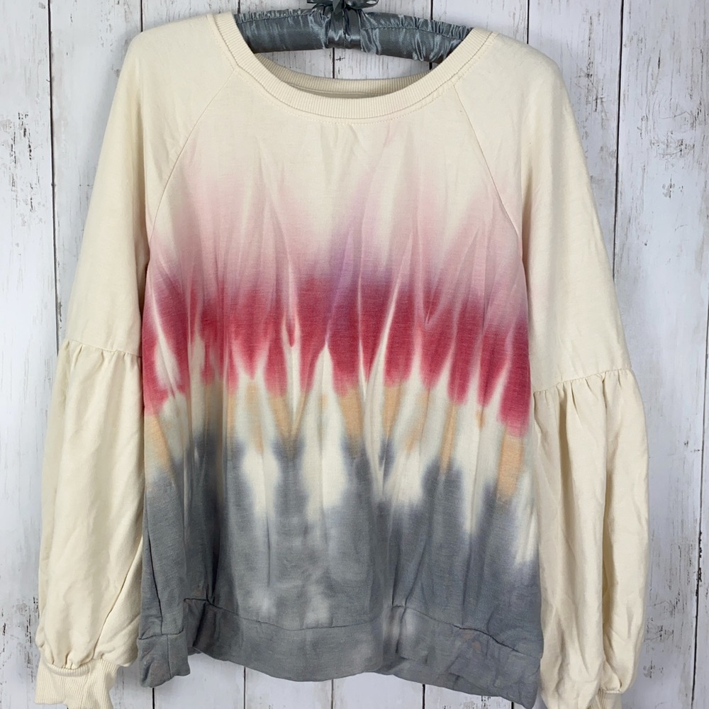 Knox Rose Tie Dye Long Puff Bishop Sleeve Pullover Sweatshirt Women’s Sz L Shirt